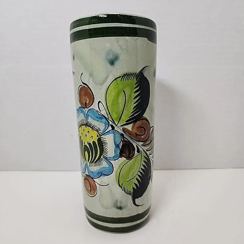 Vtg Hand Painted Mexican Pottery Tonala Floral 6.5